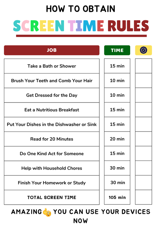 Editable Screen time checklist