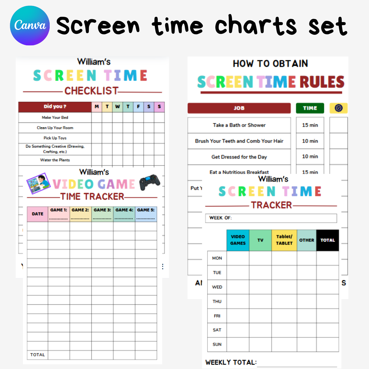 Editable Screen time checklist