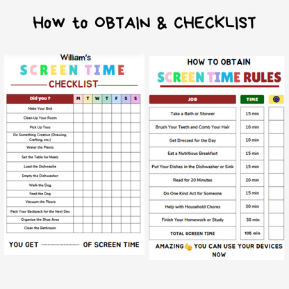 Editable Screen time checklist