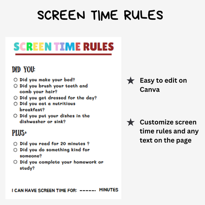 Editable Screen time checklist