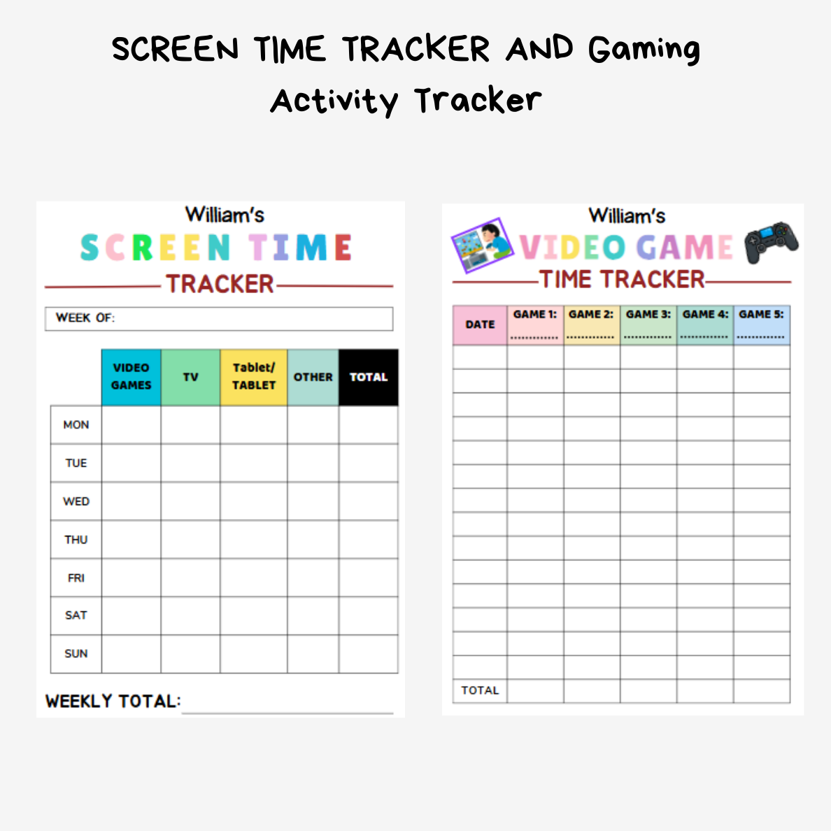 Editable Screen time checklist